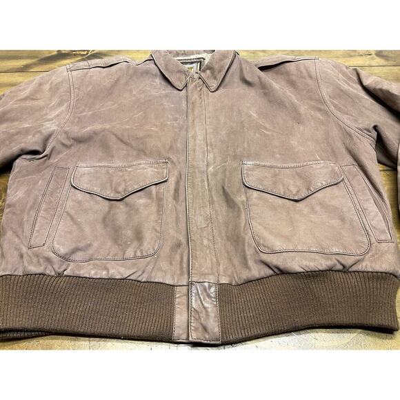 Vintage G-III Global Identity Brown Leather Bomber Jacket Size Large - Picture 2 of 12